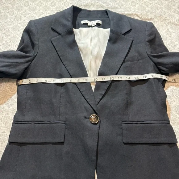Veronica Beard Aaliyah Linen Black Dickey Blazer Jacket Ruched sleeves, Sz 8 - Picture 12 of 14